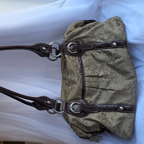 Giani Bernini Handbags - Giani Bernini Elegant Tan Shoulder Bag with Dark Brown Accents